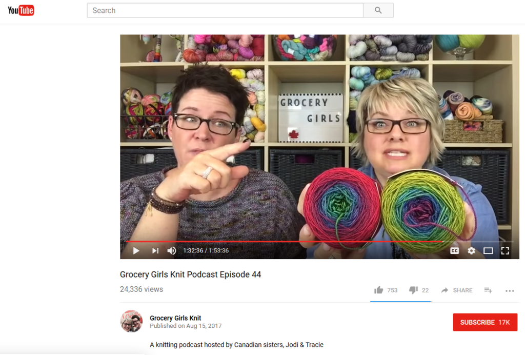 Knitting podcast screen capture